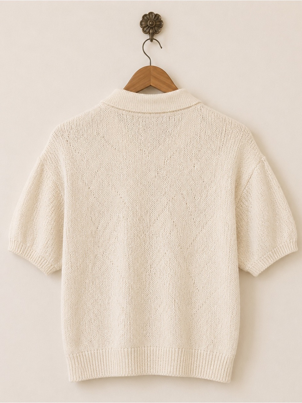 Damon vintage cream knit short sleeve collar shirt M - Picture 2 of 8